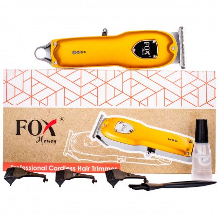 Fox Honey - bezprzewodowy trymer do włosów i zarostu z ostrzami ze stali nierdzewnej - skład opakowania