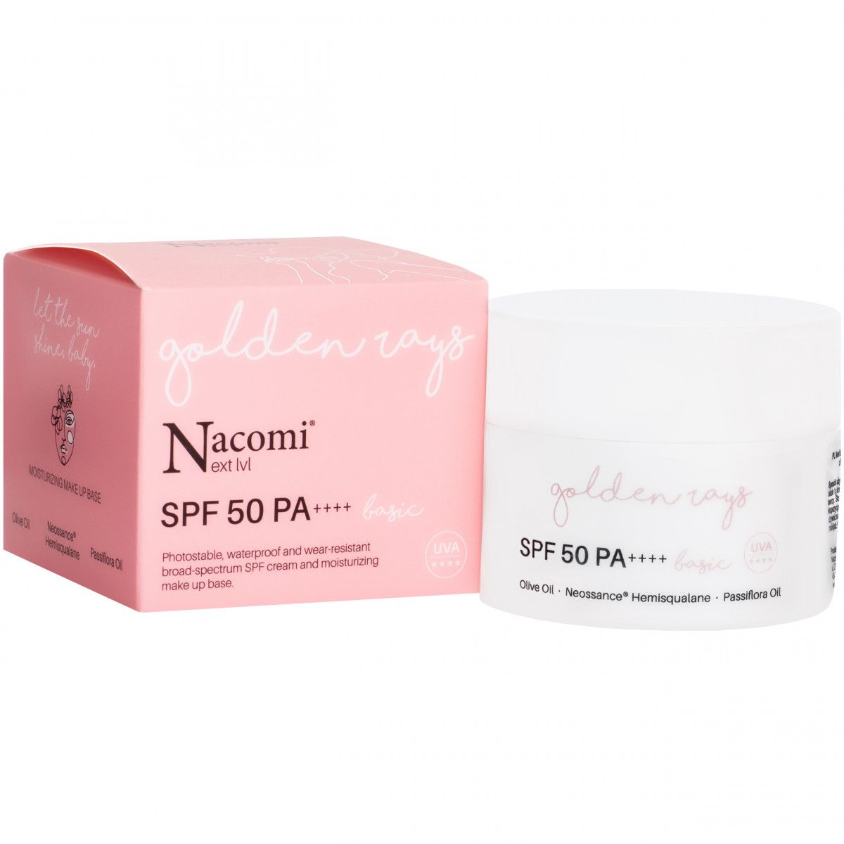 Nacomi Next Level Basic – nawilżający krem do twarzy SPF 50 UV, 50 ml