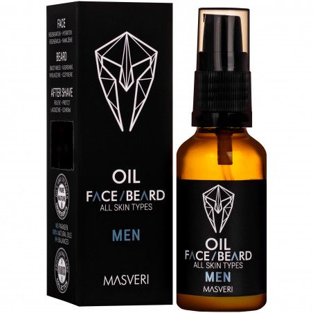 Masveri Face Beard Oil All Skin Types - olejek do pielęgnacji twarzy i brody, do każdego rodzaju skóry, 30ml