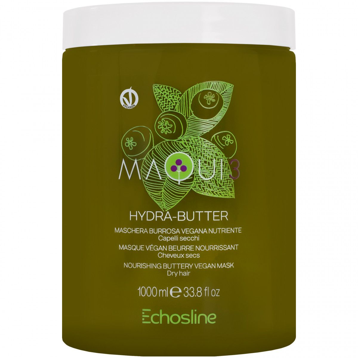 Echosline Maqui 3 Hydra-Butter - wegańska maska do włosów zniszczonych i suchych, 1000ml