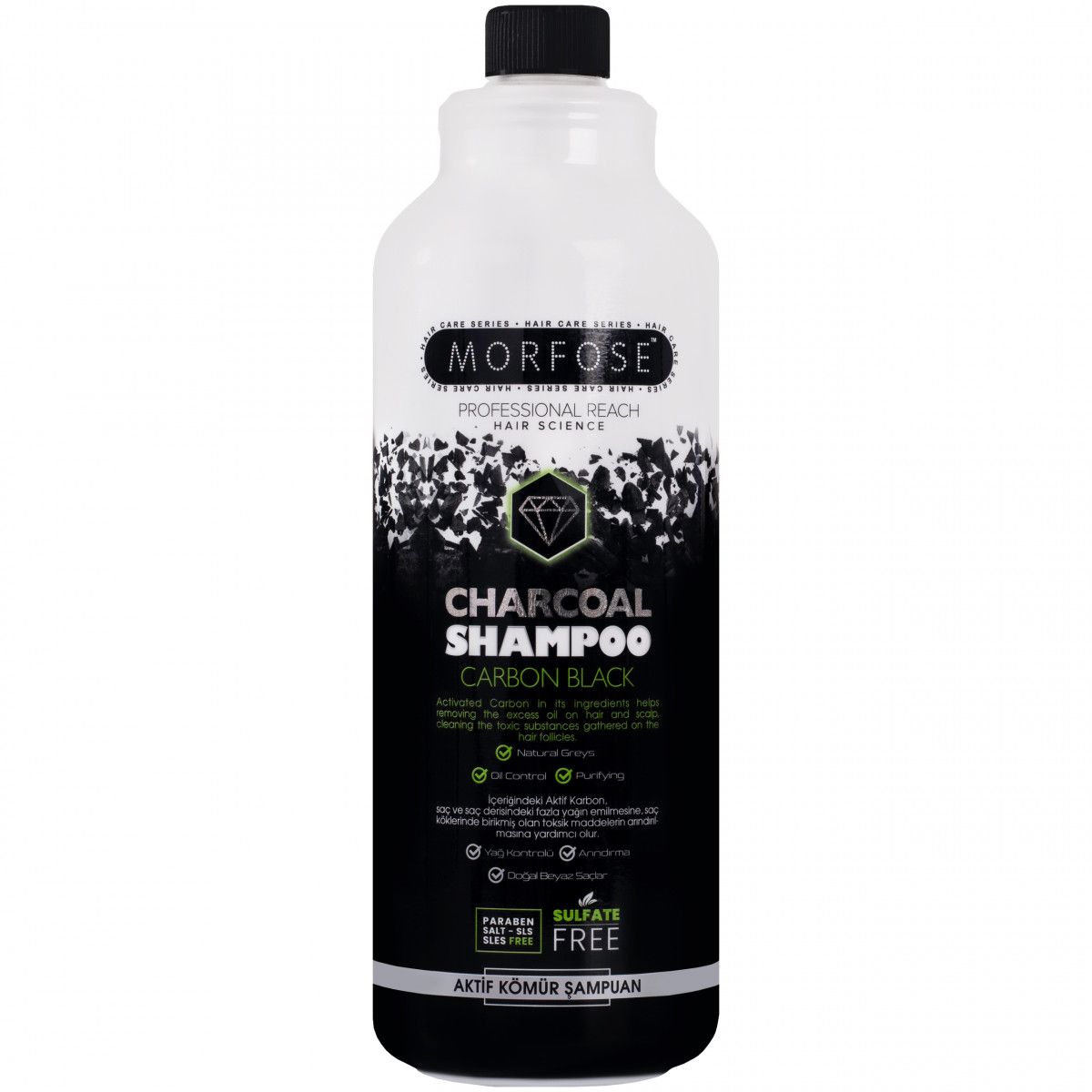Morfose Charcoal Shampoo Carbon Black - szampon bez SLS z węglem aktywnym, 1000ml