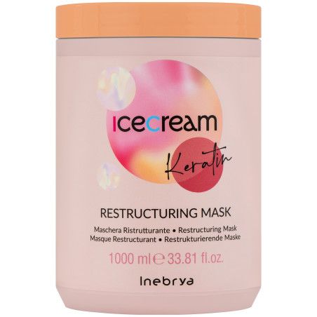 Inebrya Ice Cream Keratin Restructuring - maska do włosów suchych, spuszonych i poddanych zabiegom, 1000ml