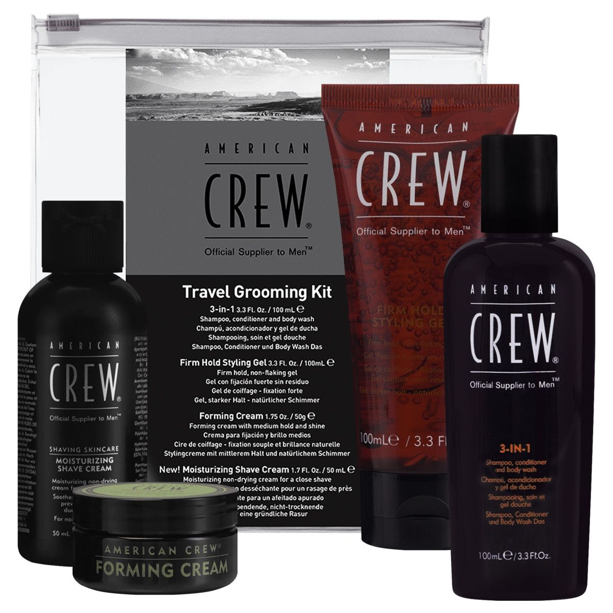 American Crew Travel Kit Grooming - zestaw kosmetyków męskich na podróż, 2x100ml+2x50m